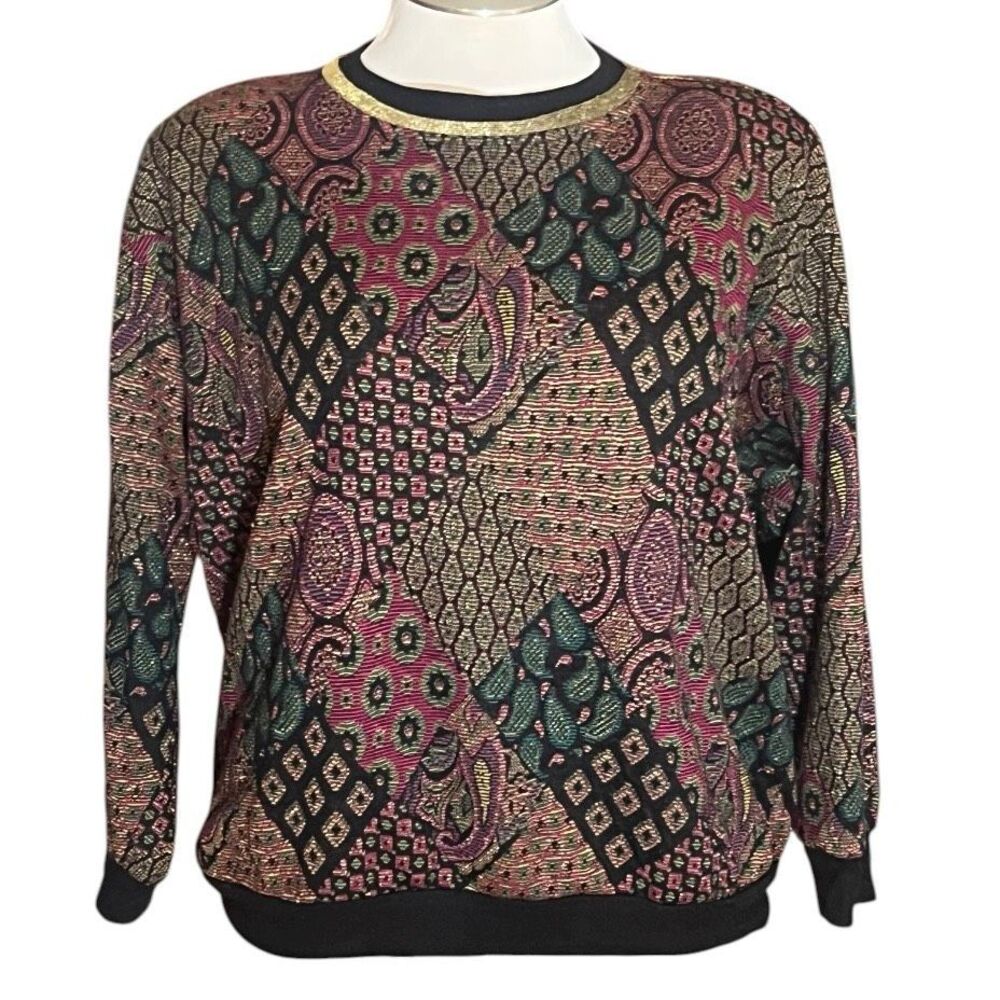 Kathleen Usherwood Vintage Paisley Patchwork Print Metallic Accents Shirt